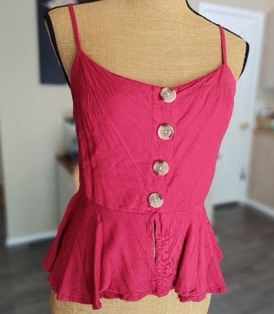 Style Envy Button Up Red Crop Top Blouse